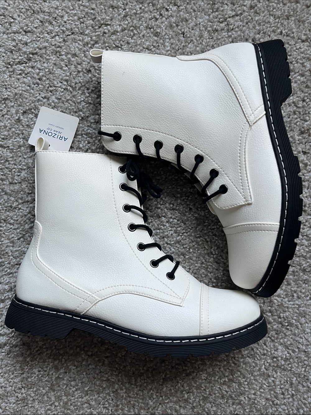 Arizona Jean Company White Combat Boots with Black Laces and Soles